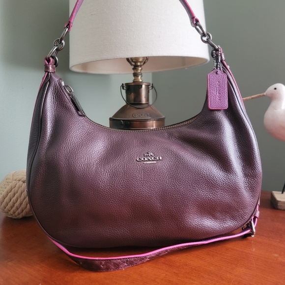 Coach Harley East West Hobo Snakeskin Embossed & Pebbled Oxblood Leather #F20917 - Picture 1 of 15